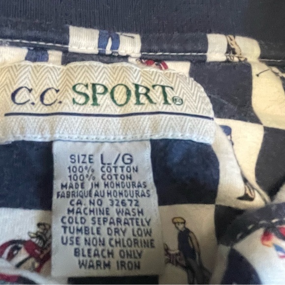 Vintage C.C. Sport Navy and White Patterned Golf Polo Shirt Men’s Large - Picture 7 of 8